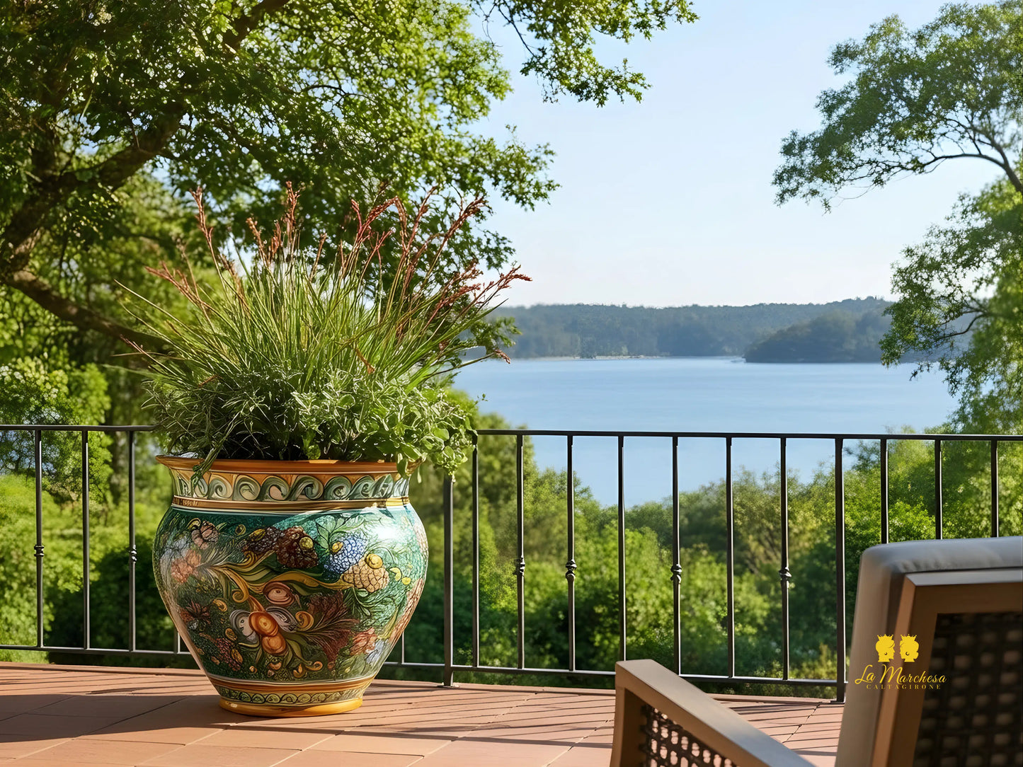 portavaso verde rame in ceramica di caltagirone