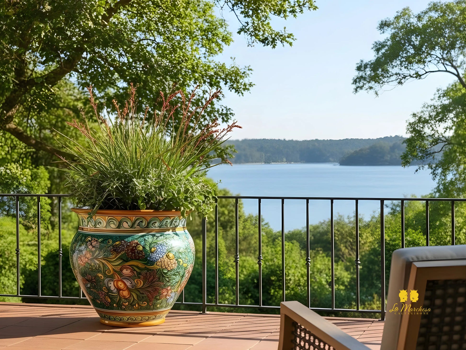 portavaso verde rame in ceramica di caltagirone