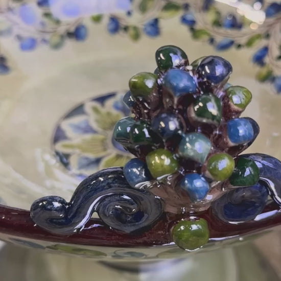 Centrotavola in Ceramica di Caltagirone Pigne blu verde Madreperla 40cm