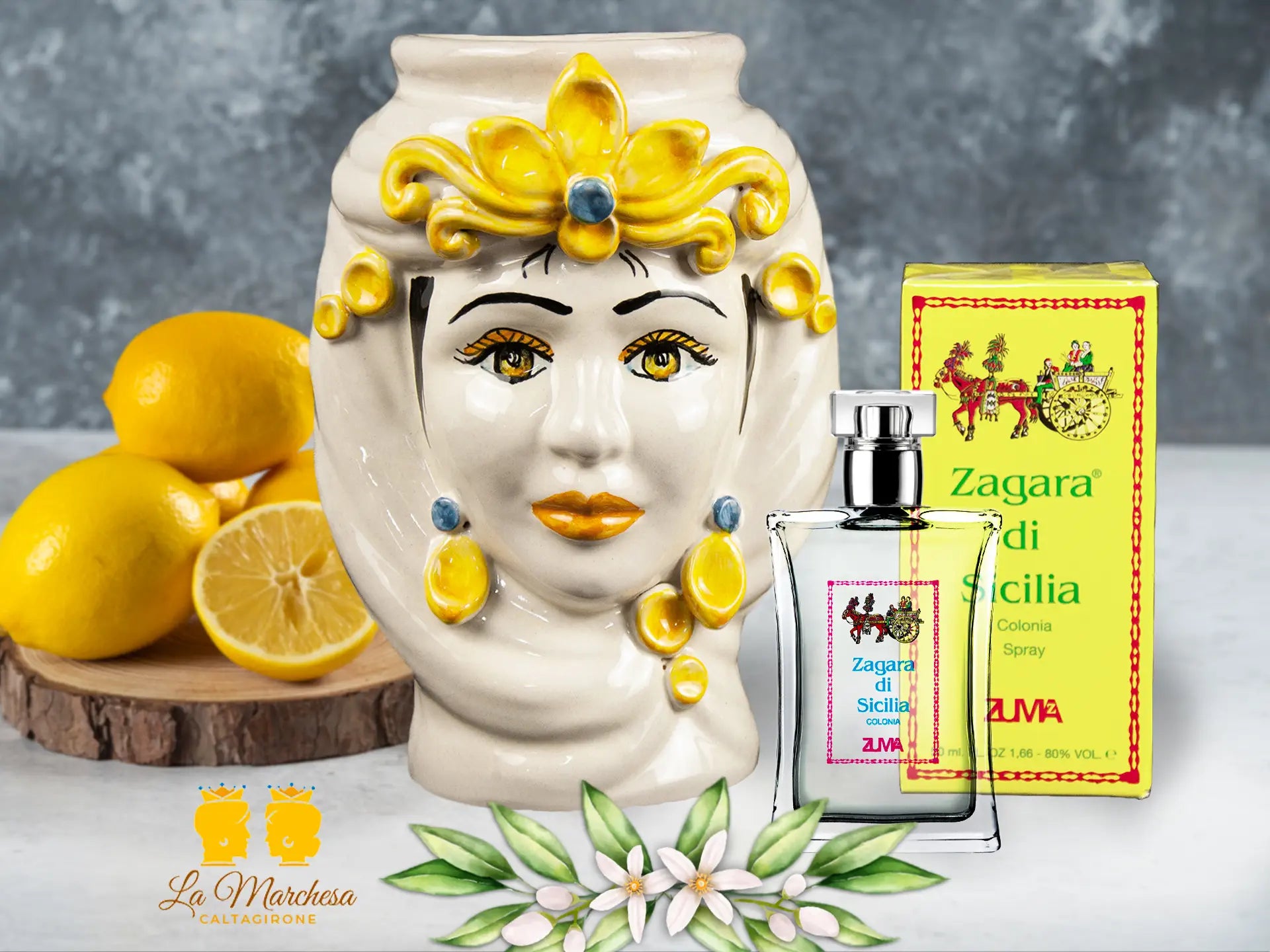 Testa di Moro in Ceramica di Caltagirone con profumo Zuma Zagara di Sicilia Colonia