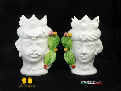 Teste di Moro in Ceramica di Caltagirone bianco fichi d'india 27cm