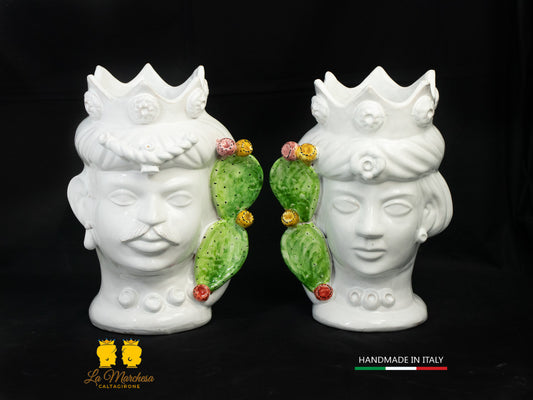 Teste di Moro in Ceramica di Caltagirone bianco fichi d'india 27cm