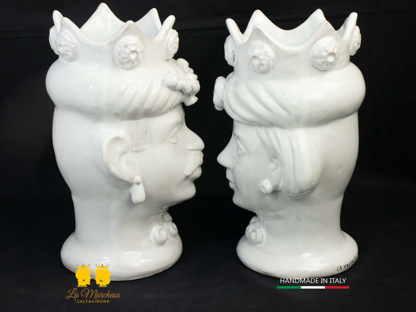 Teste di Moro in Ceramica di Caltagirone bianco fichi d'india 27cm