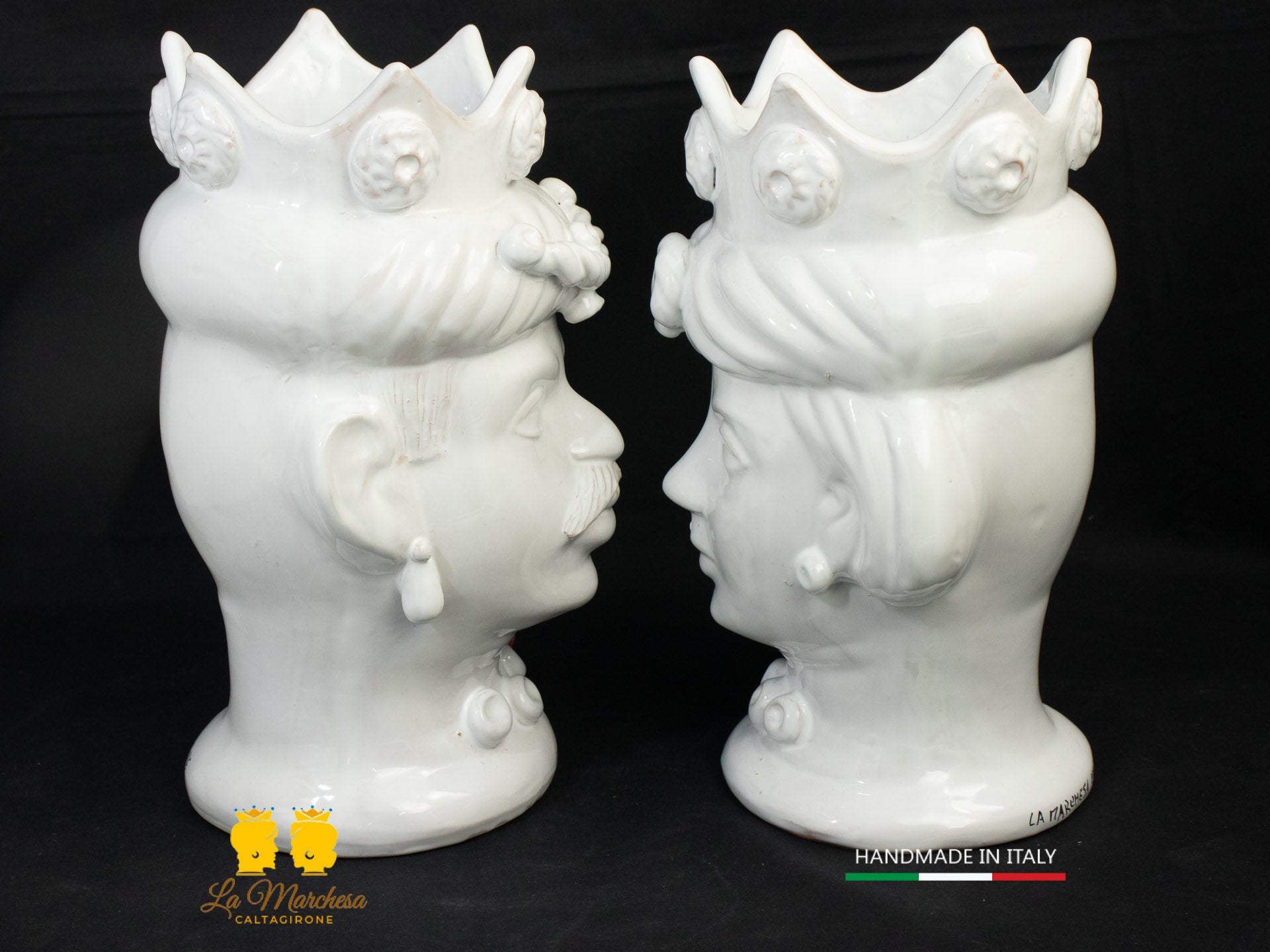 Teste di Moro in Ceramica di Caltagirone bianco fichi d'india 27cm