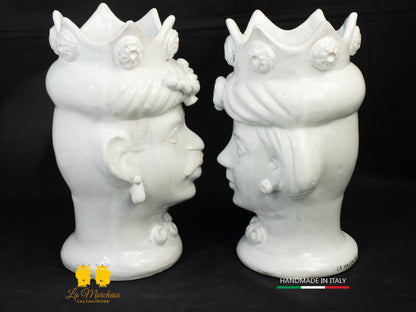 Teste di Moro in Ceramica di Caltagirone bianco fichi d'india 27cm