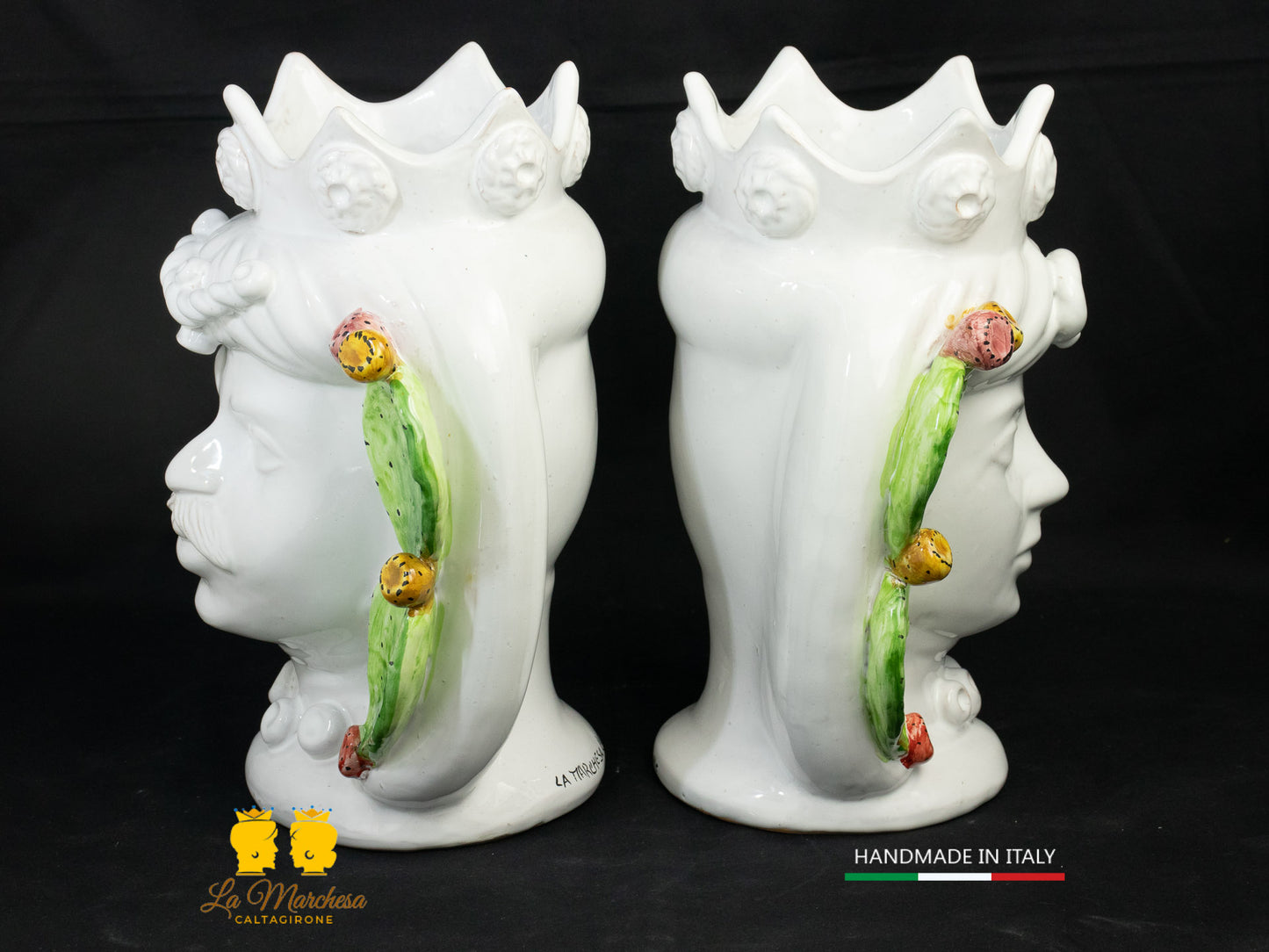 Teste di Moro in Ceramica di Caltagirone bianco fichi d'india 27cm