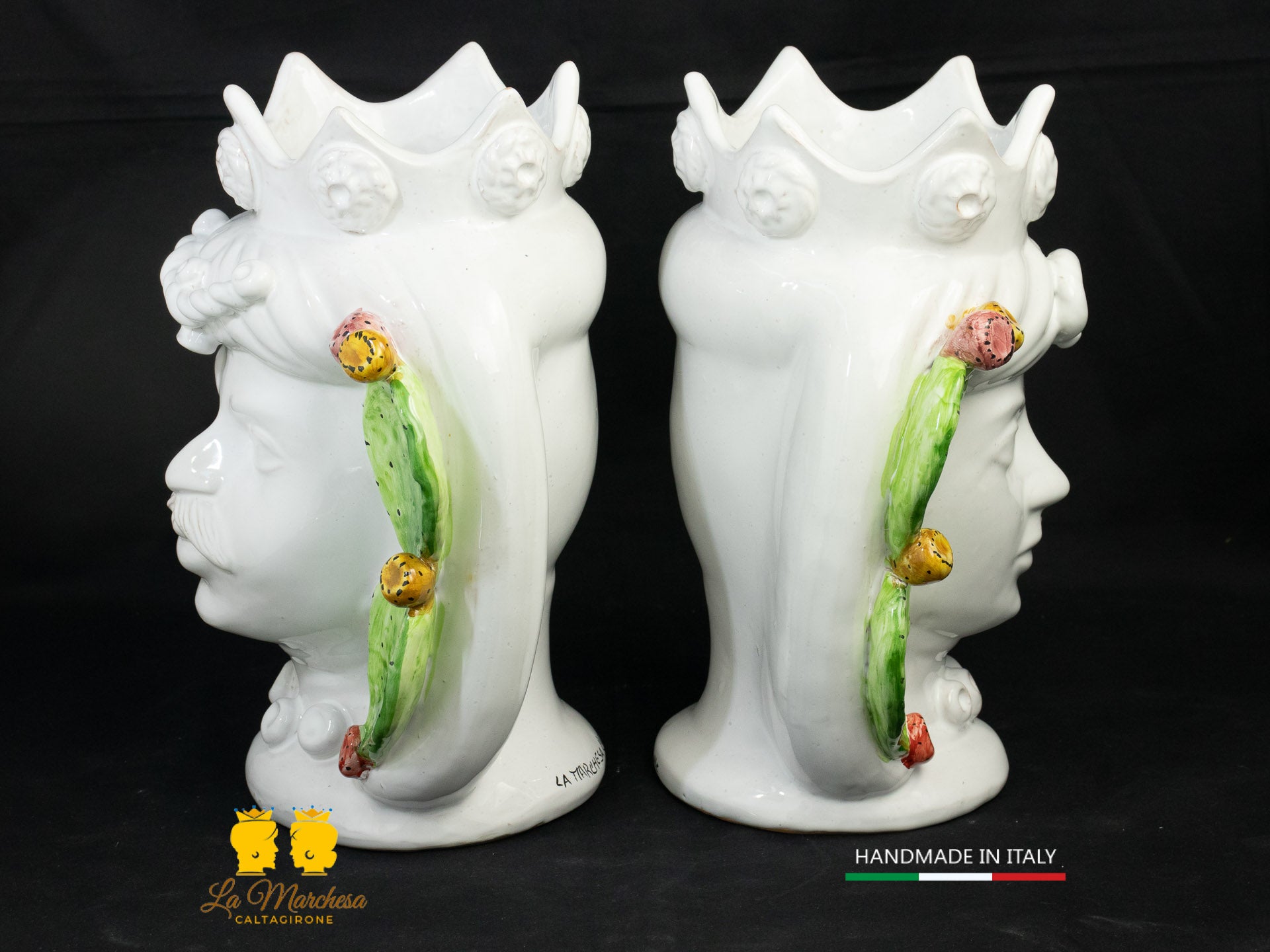 Teste di Moro in Ceramica di Caltagirone bianco fichi d'india 27cm