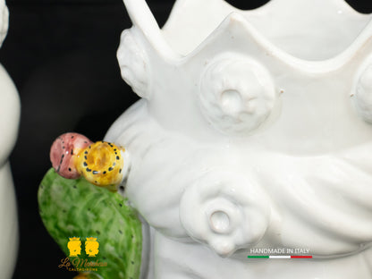 Teste di Moro in Ceramica di Caltagirone bianco fichi d'india 27cm