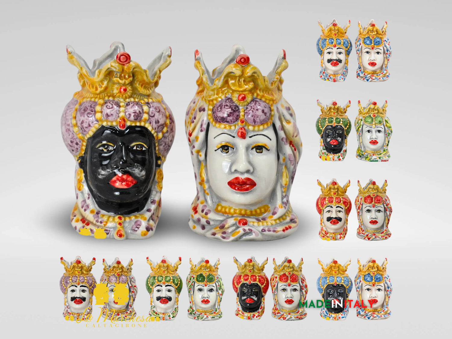 Teste di Moro in Ceramica di Caltagirone Emiro 14cm- Vari Colori