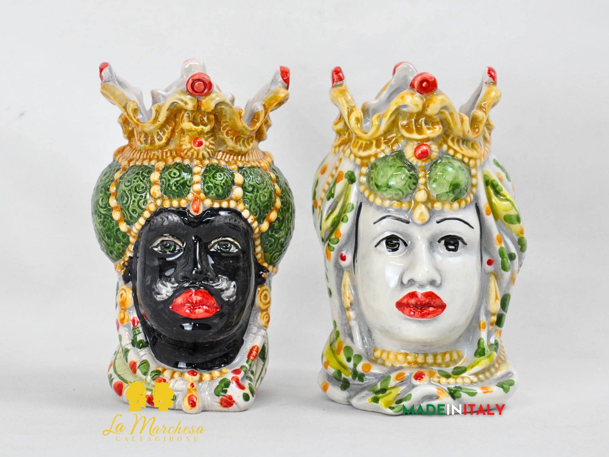 Teste di Moro in Ceramica di Caltagirone Emiro 14cm- Vari Colori