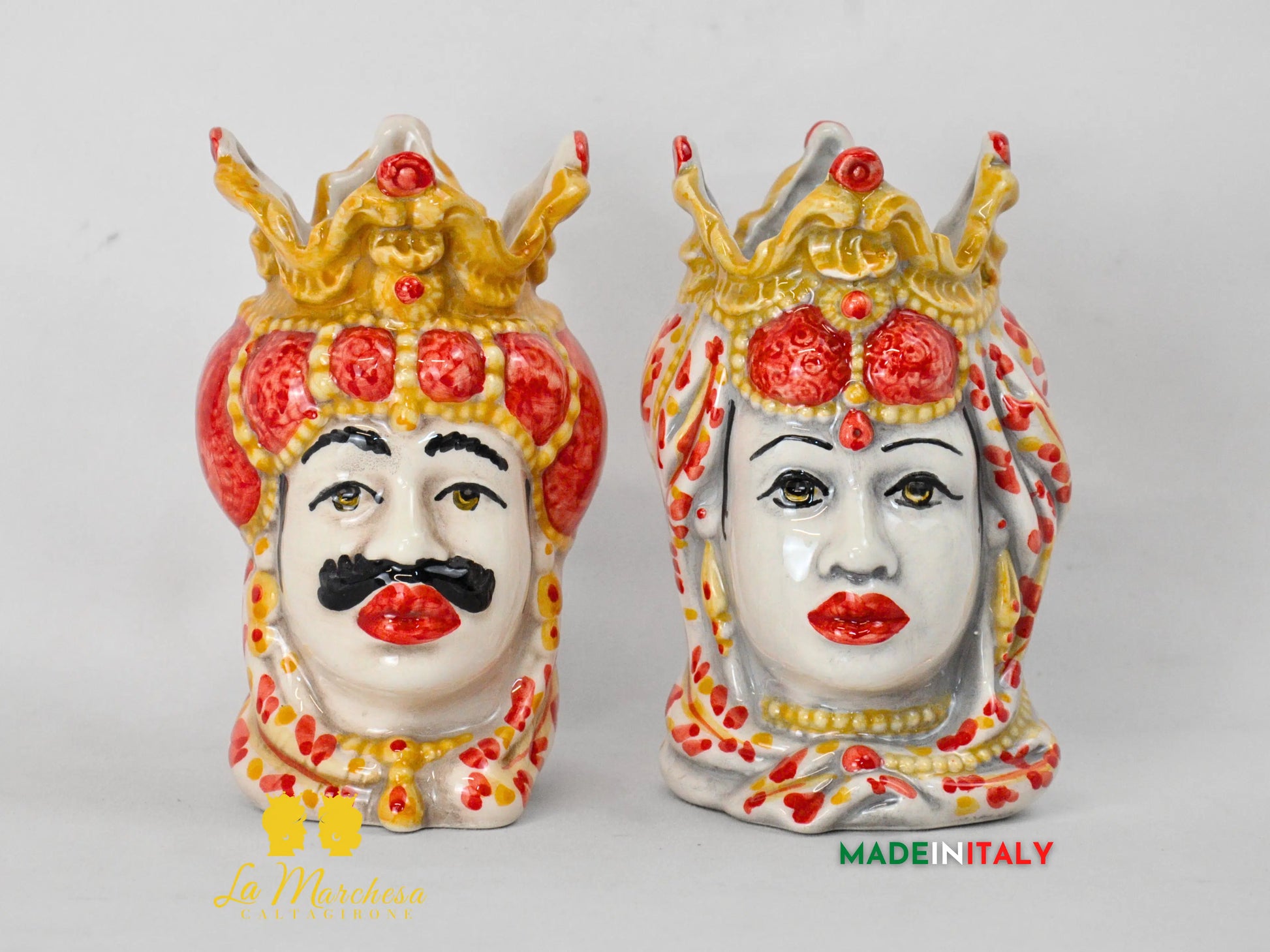 Teste di Moro in Ceramica di Caltagirone Emiro 14cm- Vari Colori