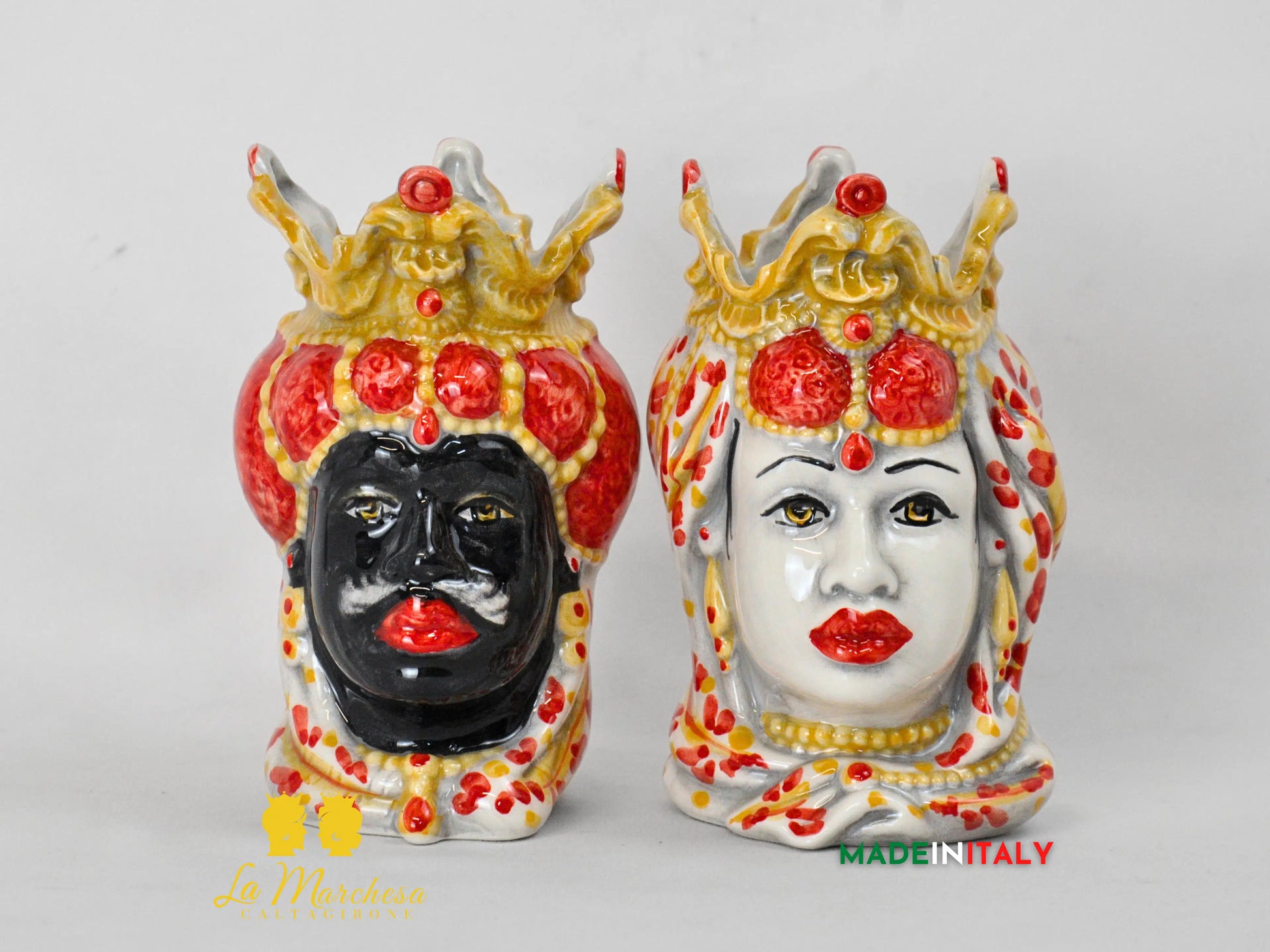 Teste di Moro in Ceramica di Caltagirone Emiro 14cm- Vari Colori