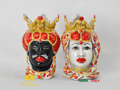 Teste di Moro in Ceramica di Caltagirone Emiro 14cm- Vari Colori