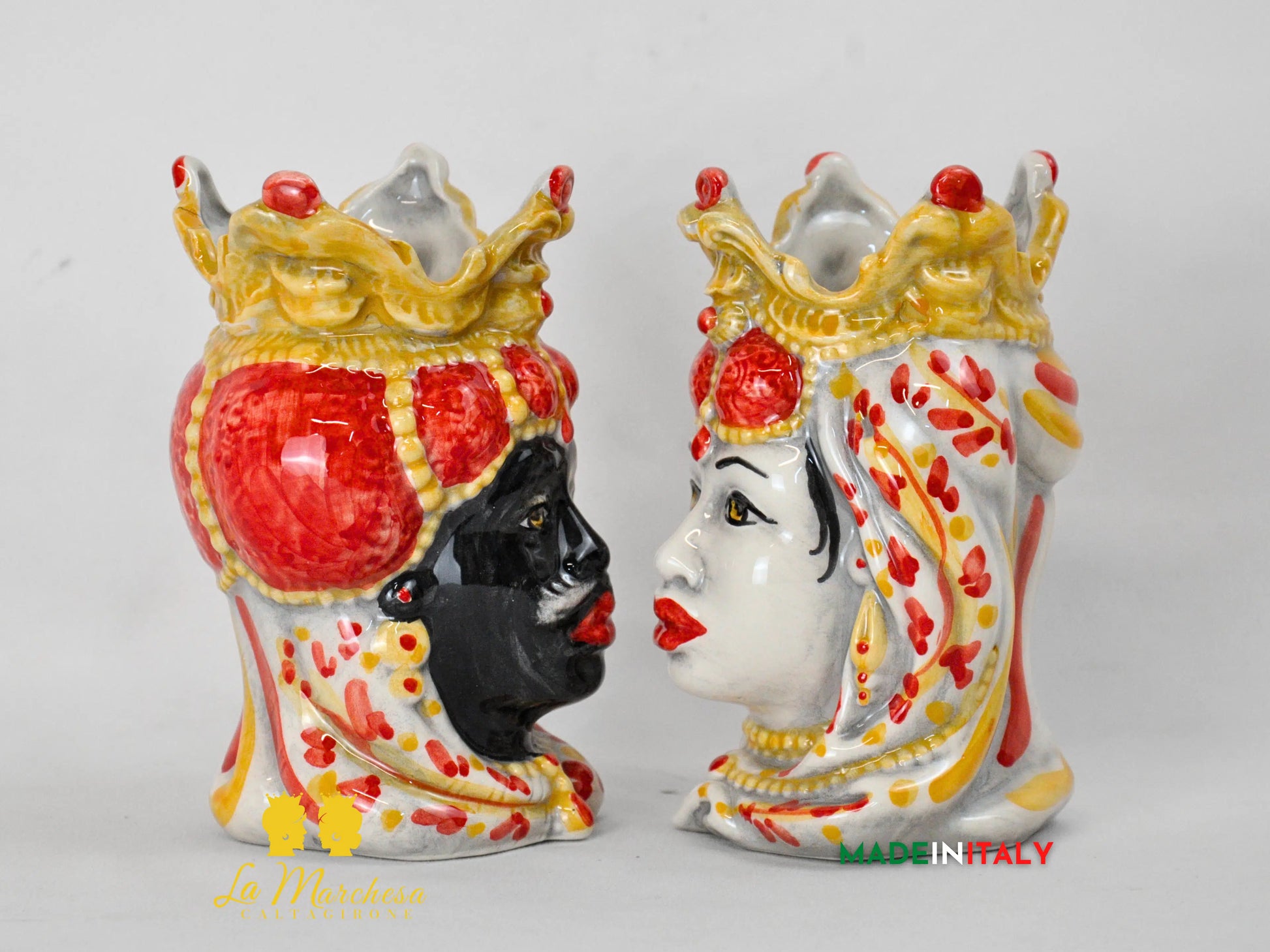 Teste di Moro in Ceramica di Caltagirone Emiro 14cm- Vari Colori