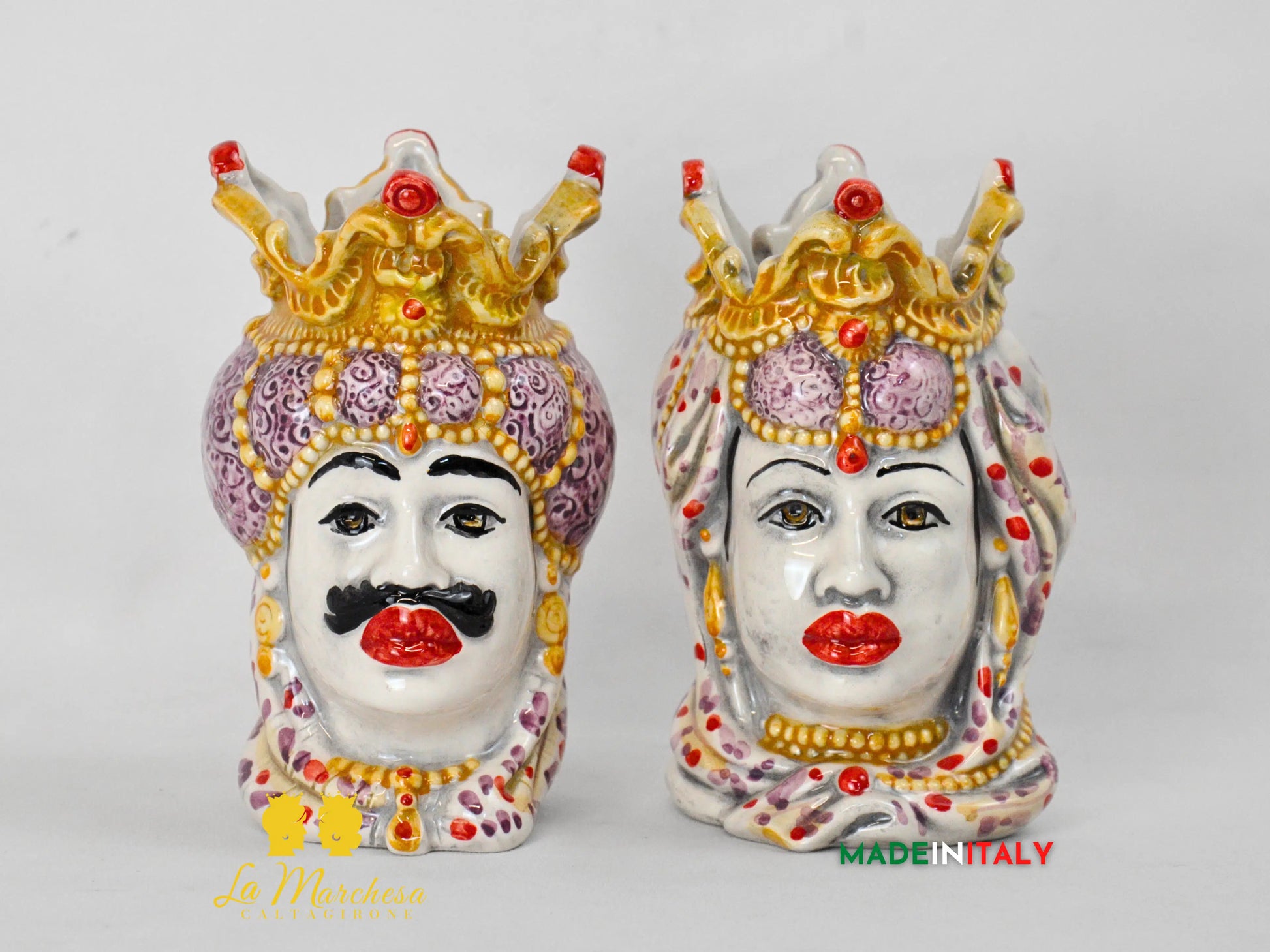 Teste di Moro in Ceramica di Caltagirone Emiro 14cm- Vari Colori