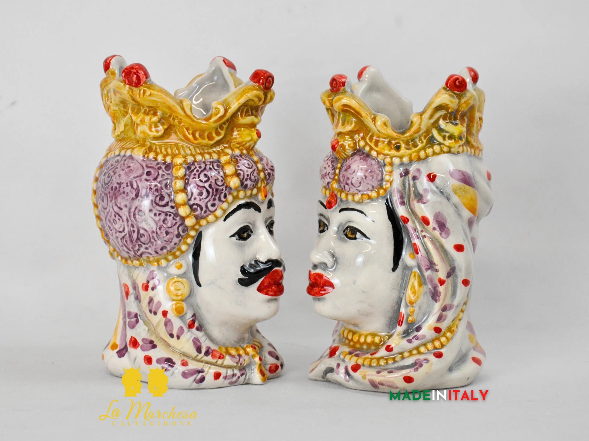 Teste di Moro in Ceramica di Caltagirone Emiro 14cm- Vari Colori