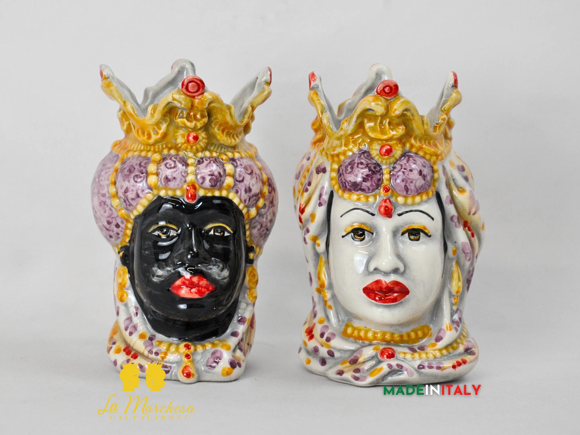 Teste di Moro in Ceramica di Caltagirone Emiro 14cm- Vari Colori