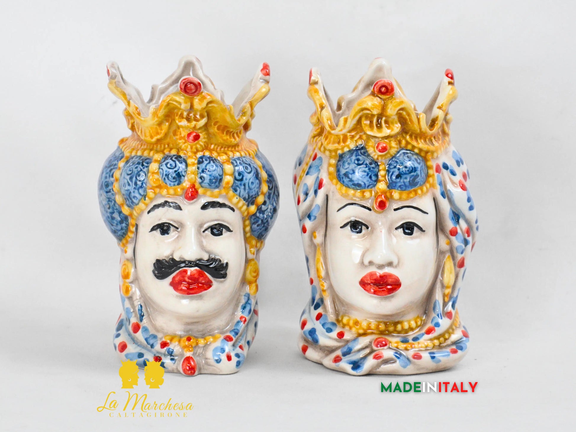 Teste di Moro in Ceramica di Caltagirone Emiro 14cm- Vari Colori