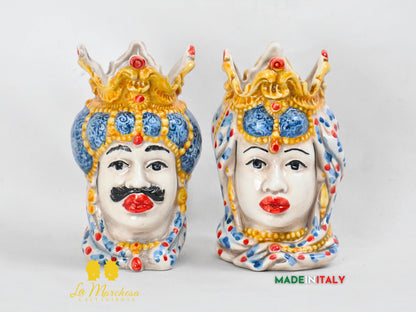 Teste di Moro in Ceramica di Caltagirone Emiro 14cm- Vari Colori
