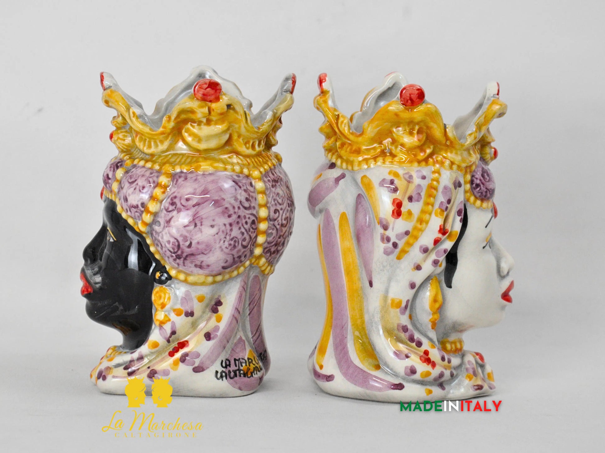 Teste di Moro in Ceramica di Caltagirone Emiro 14cm- Vari Colori