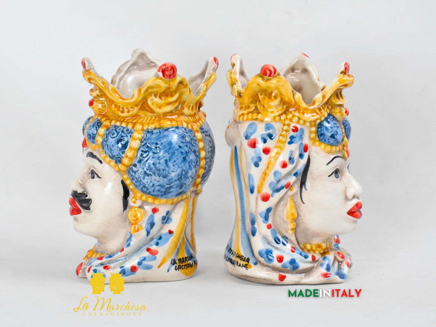 Teste di Moro in Ceramica di Caltagirone Emiro 14cm- Vari Colori