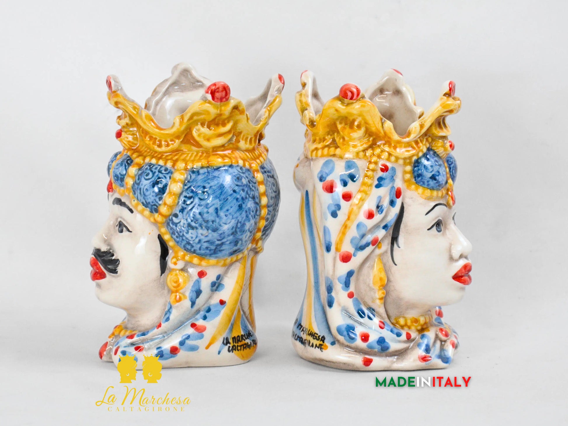 Teste di Moro in Ceramica di Caltagirone Emiro 14cm- Vari Colori