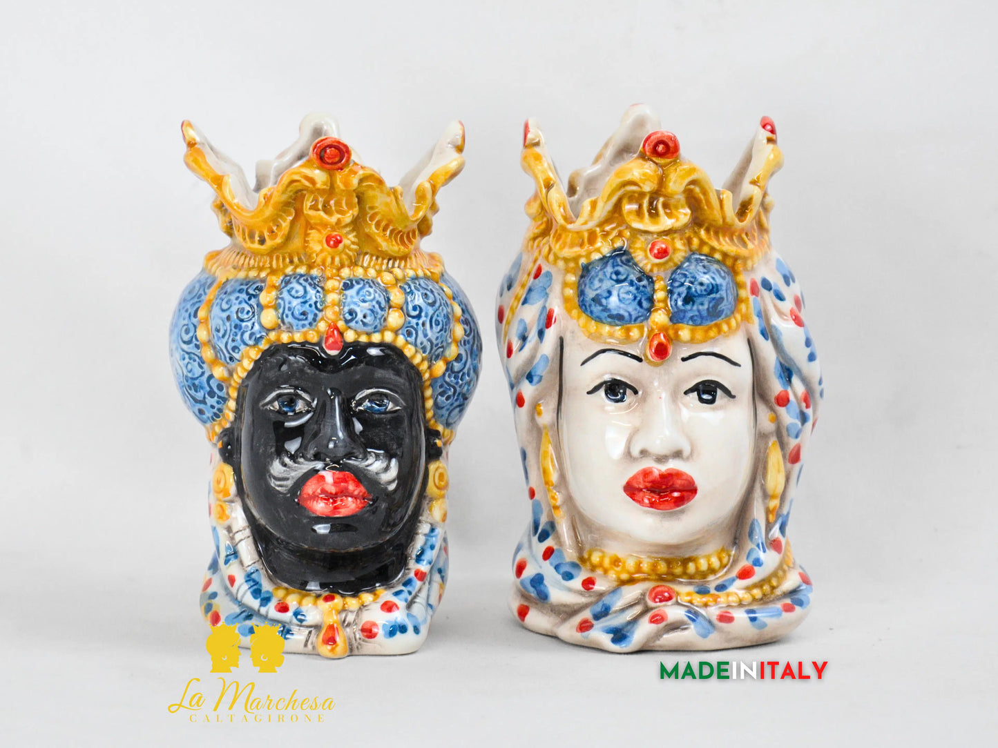Teste di Moro in Ceramica di Caltagirone Emiro 14cm- Vari Colori