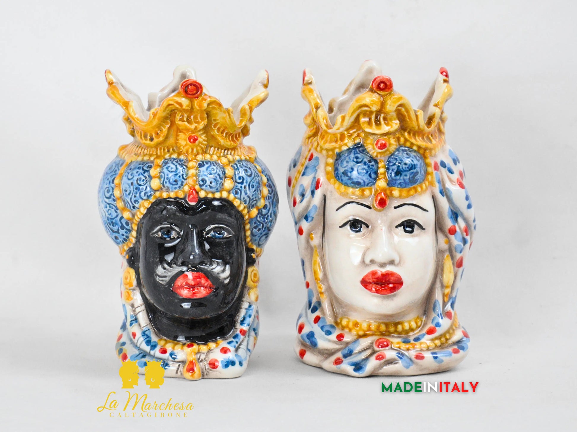 Teste di Moro in Ceramica di Caltagirone Emiro 14cm- Vari Colori