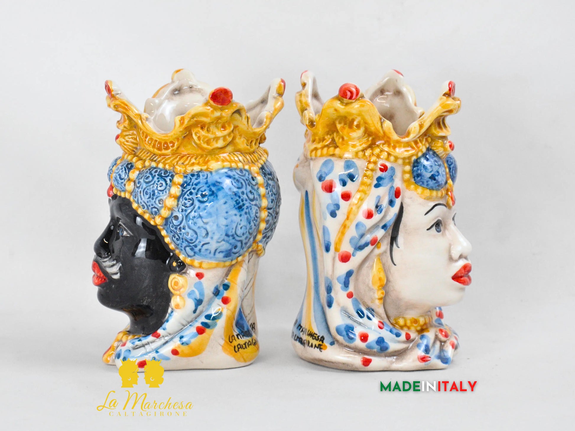 Teste di Moro in Ceramica di Caltagirone Emiro 14cm- Vari Colori