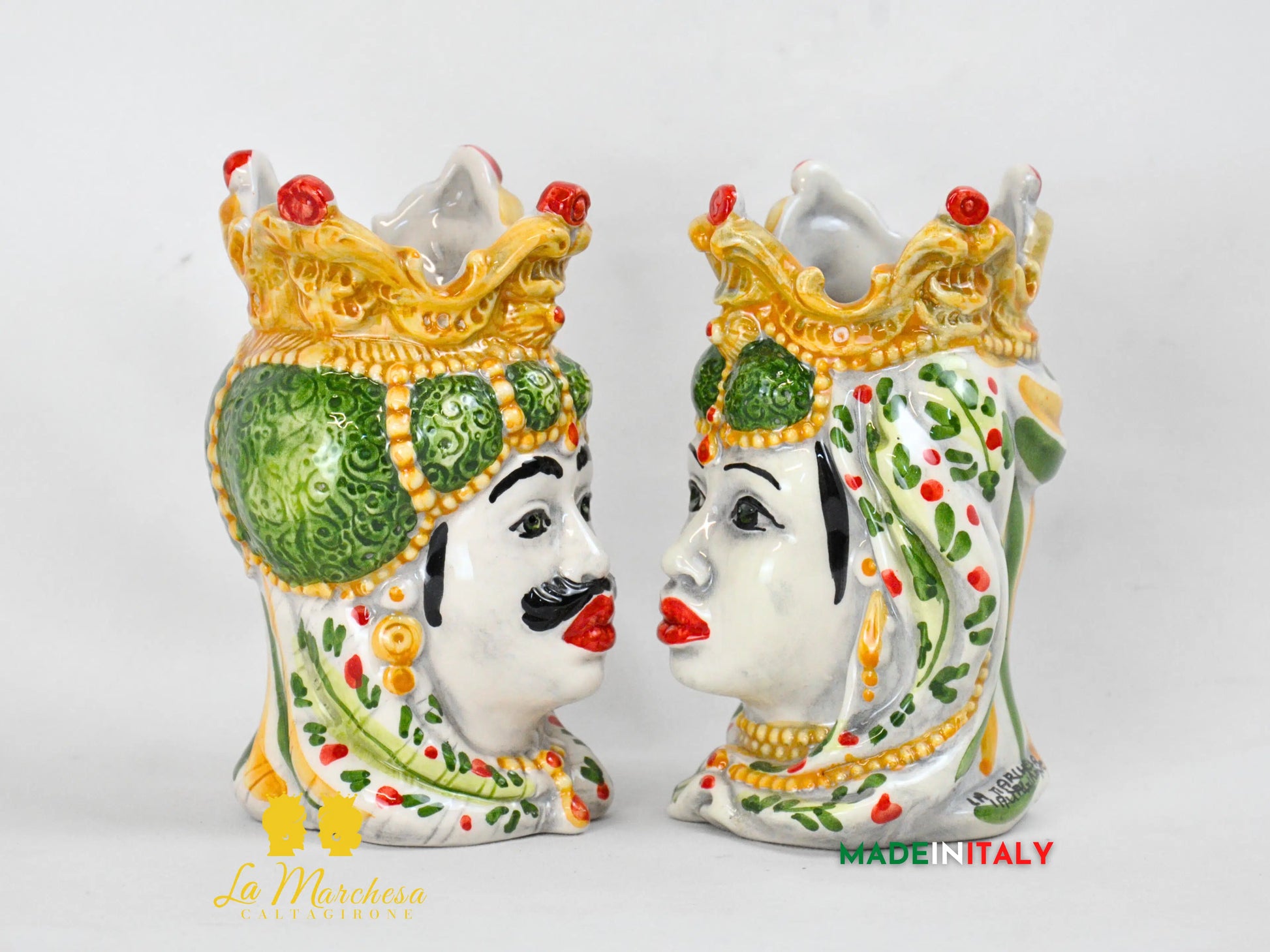 Teste di Moro in Ceramica di Caltagirone Emiro 14cm- Vari Colori