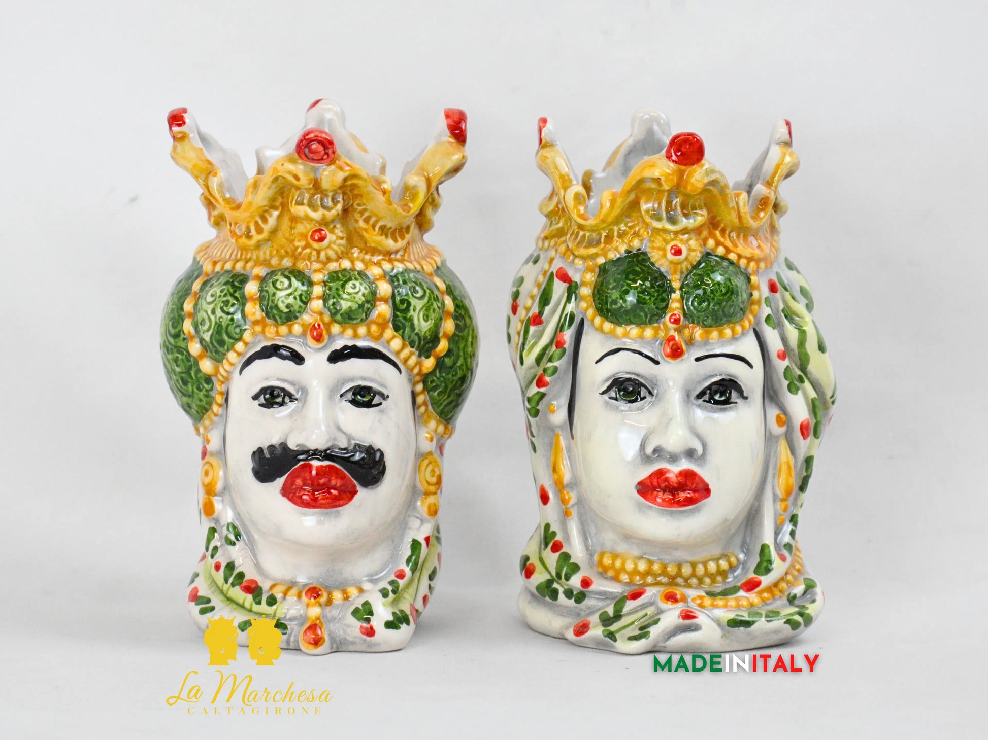 Teste di Moro in Ceramica di Caltagirone Emiro 14cm- Vari Colori