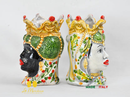Teste di Moro in Ceramica di Caltagirone Emiro 14cm- Vari Colori