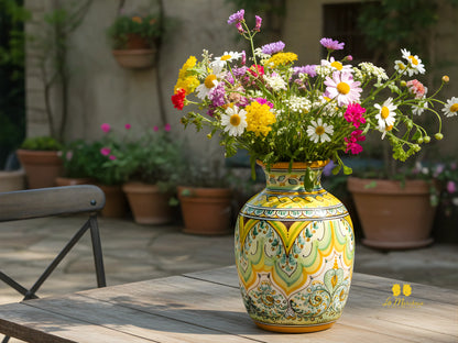 Vaso Collo Medio Decorato in Ceramica di Caltagirone 27cm - Vari Decori