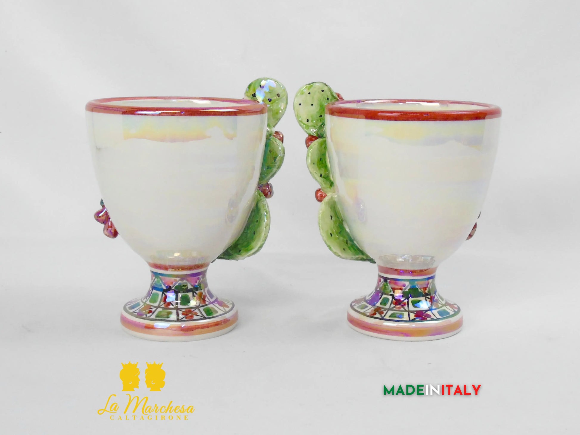 Vaso da Fiori a Viso Decorato Madreperla in Ceramica di Caltagirone 15cm - Vari Modelli