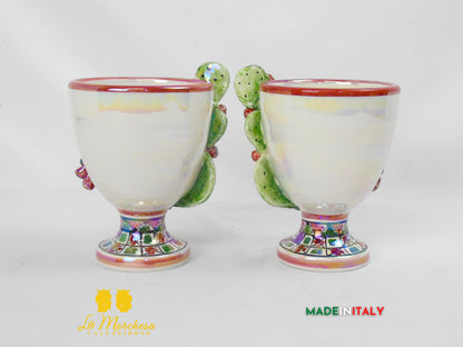 Vaso da Fiori a Viso Decorato Madreperla in Ceramica di Caltagirone 15cm - Vari Modelli
