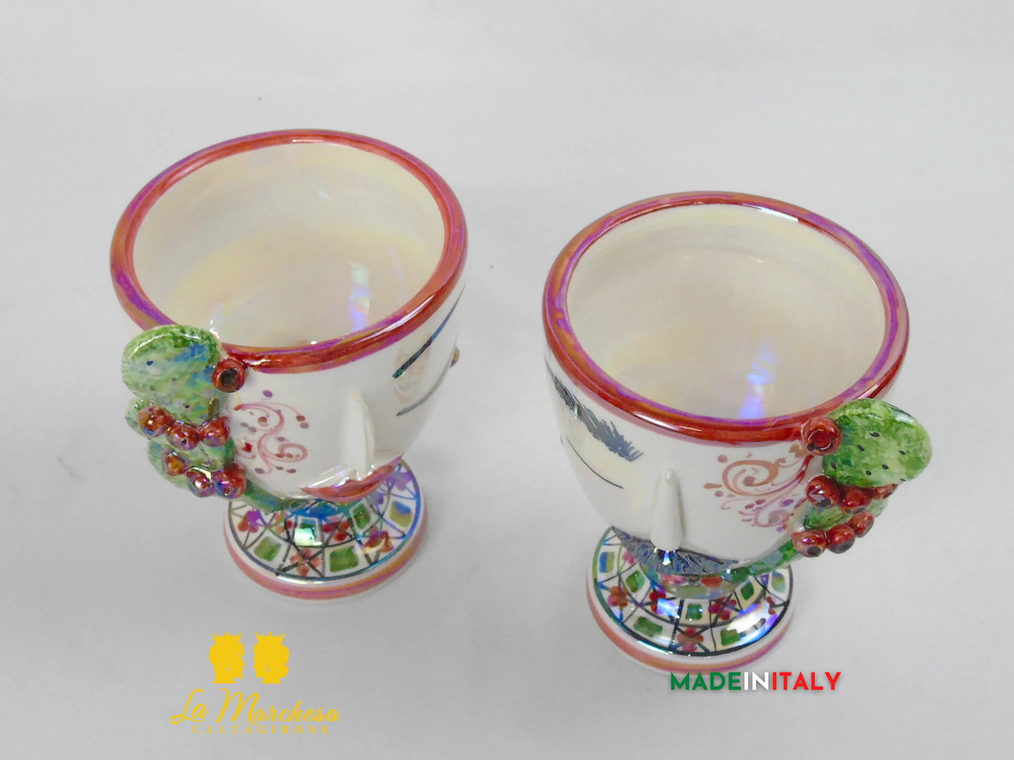 Vaso da Fiori a Viso Decorato Madreperla in Ceramica di Caltagirone 15cm - Vari Modelli