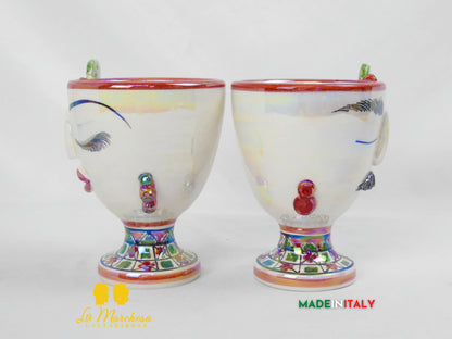Vaso da Fiori a Viso Decorato Madreperla in Ceramica di Caltagirone 15cm - Vari Modelli